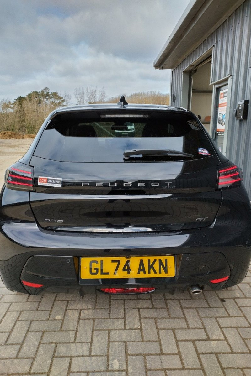 Exterior view of boot area of Peugeot 208 for hire in North Cornwall